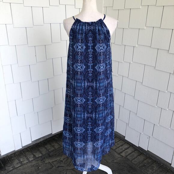 Lucky Brand Women's Blue Patterned Sleeveless High Neck Hi-Low Hem Dress sz S - Picture 7 of 7
